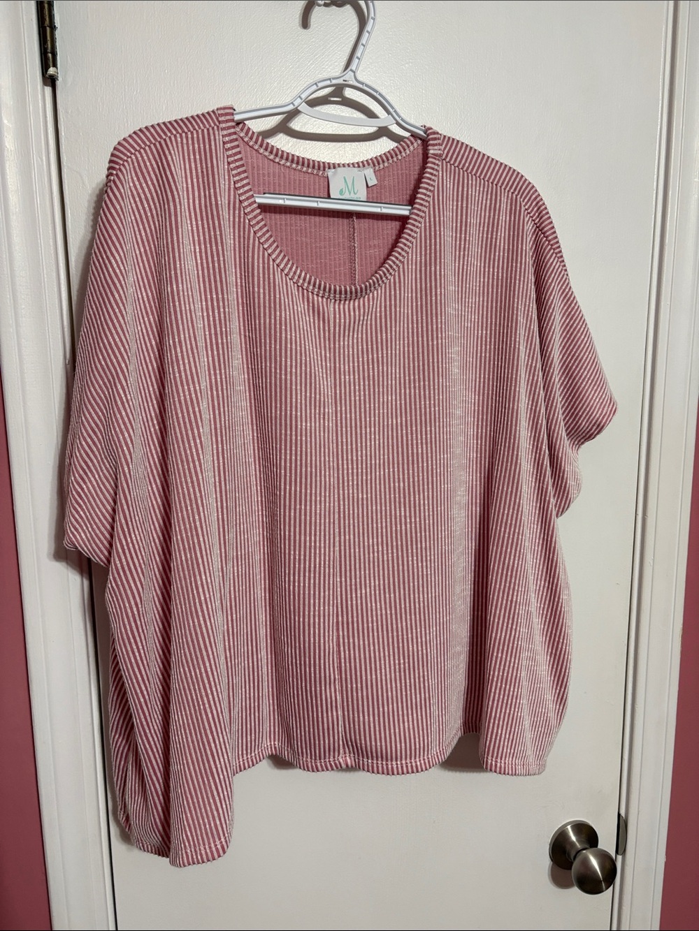 Casual Striped Short Sleeve Top in Dusty Rose